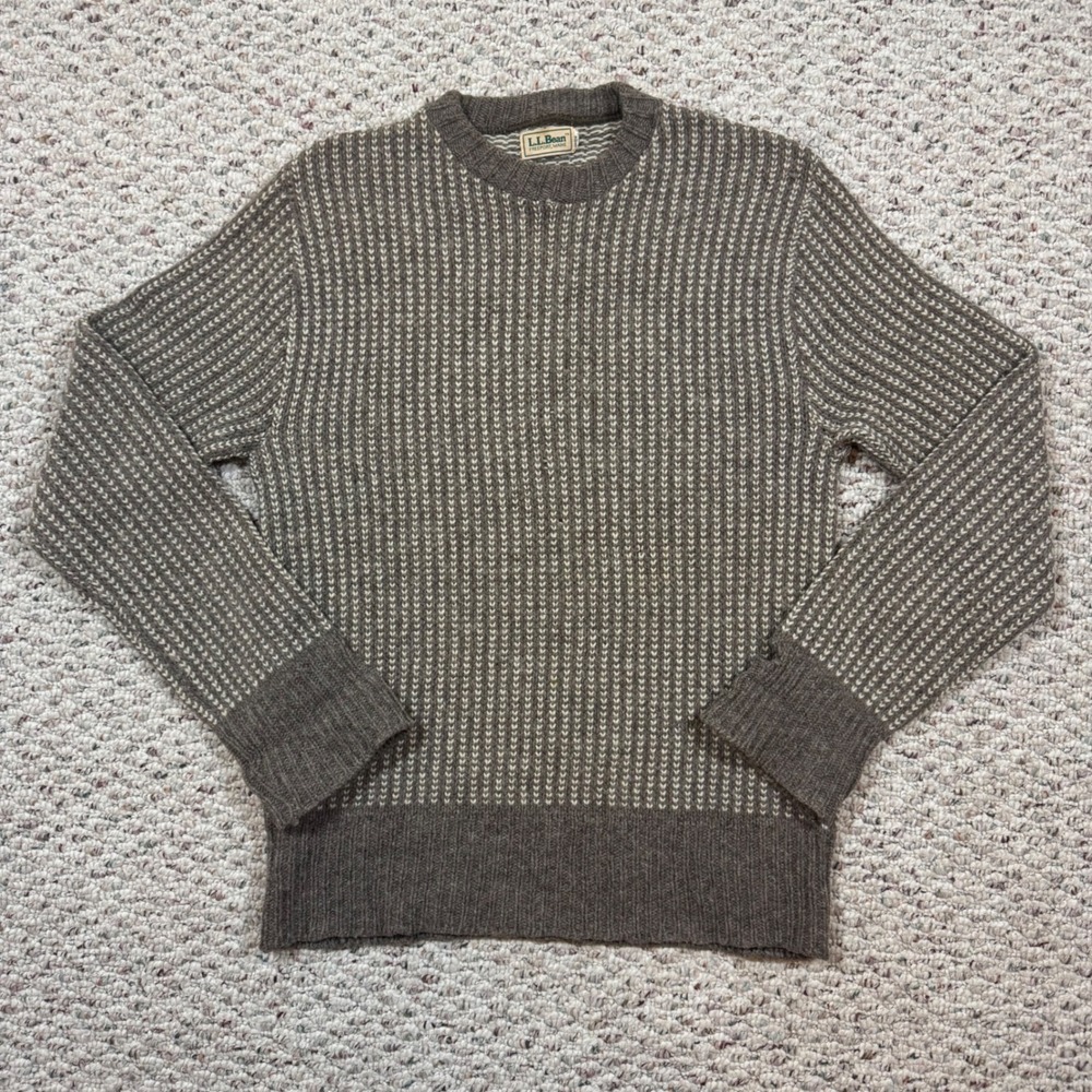 Vintage LL Bean Birdseye Wool Sweater Mens Large Brown Norwegian Crewneck Knit